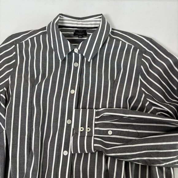 Talbots Button Front Top Plus Petite 14 14WP Gray White Striped No Iron Shirt - Picture 5 of 12